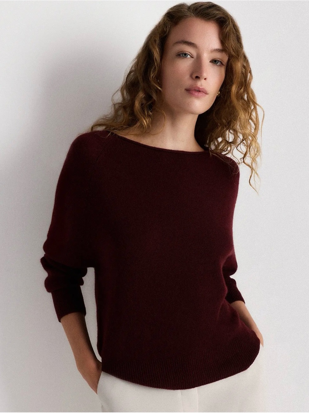 Quince Mongolian Cashmere Boatneck Sweater Rich Burgundy